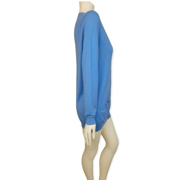 Eric Bompard 100% Cashmere Soft Cardigan V-Neck Classic Front Patch Pockets Blue - Picture 8 of 12